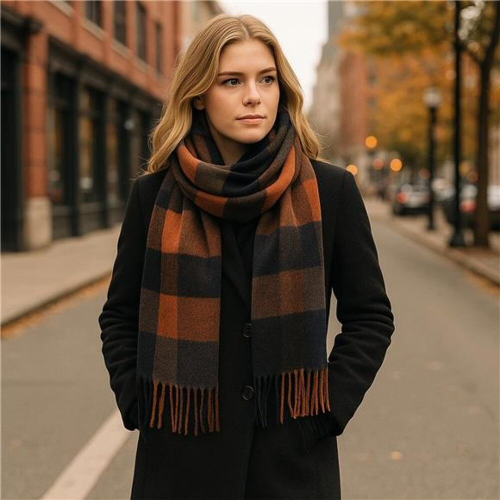 Women's Faux Cashmere Plaid Scarf - Ultra Soft, Warm Winter Wrap with Classic - Picture 4 of 8